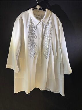 Linea by Louis Dell'Olio White Sequin-Embellished Button Front Tunic